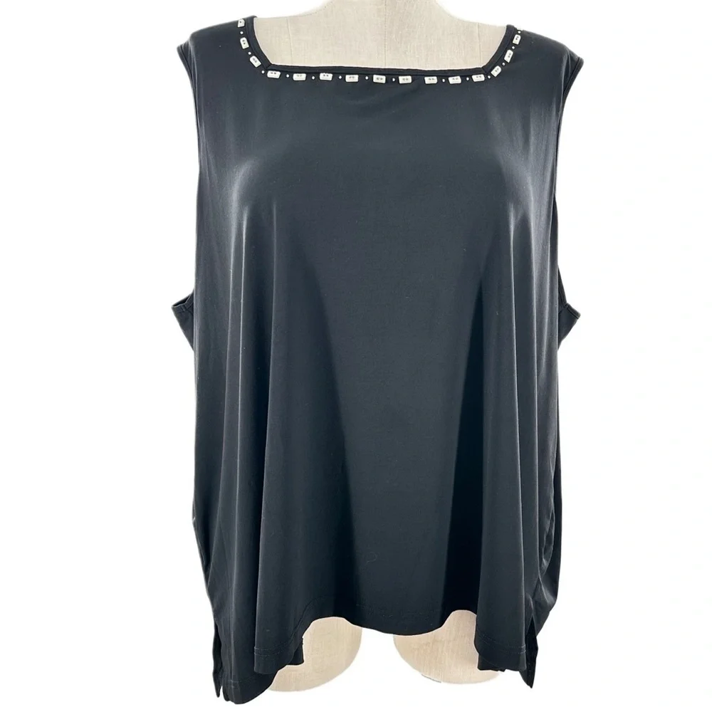 Maggie Barnes womens tank top size 4X 30-32 black beaded coastal grandma